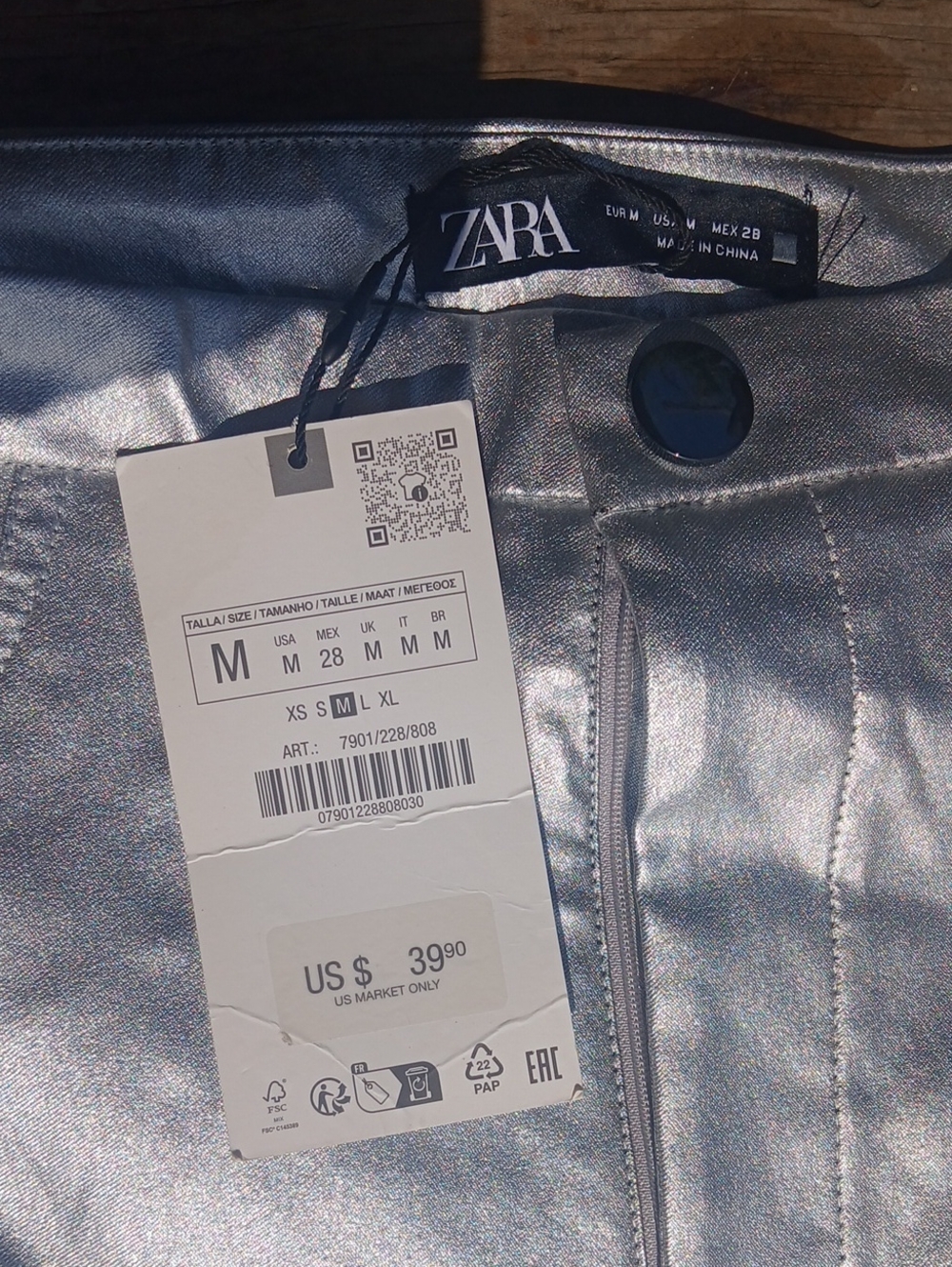 Nwt Zara Silver Coated Mid Rise Leggings - Picture 3 of 6